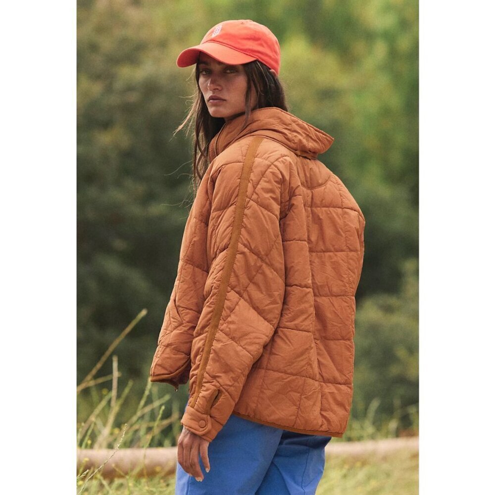 New Free People Pippa Packable Puffer Jacket FP Movement Toasted Coconut Brown